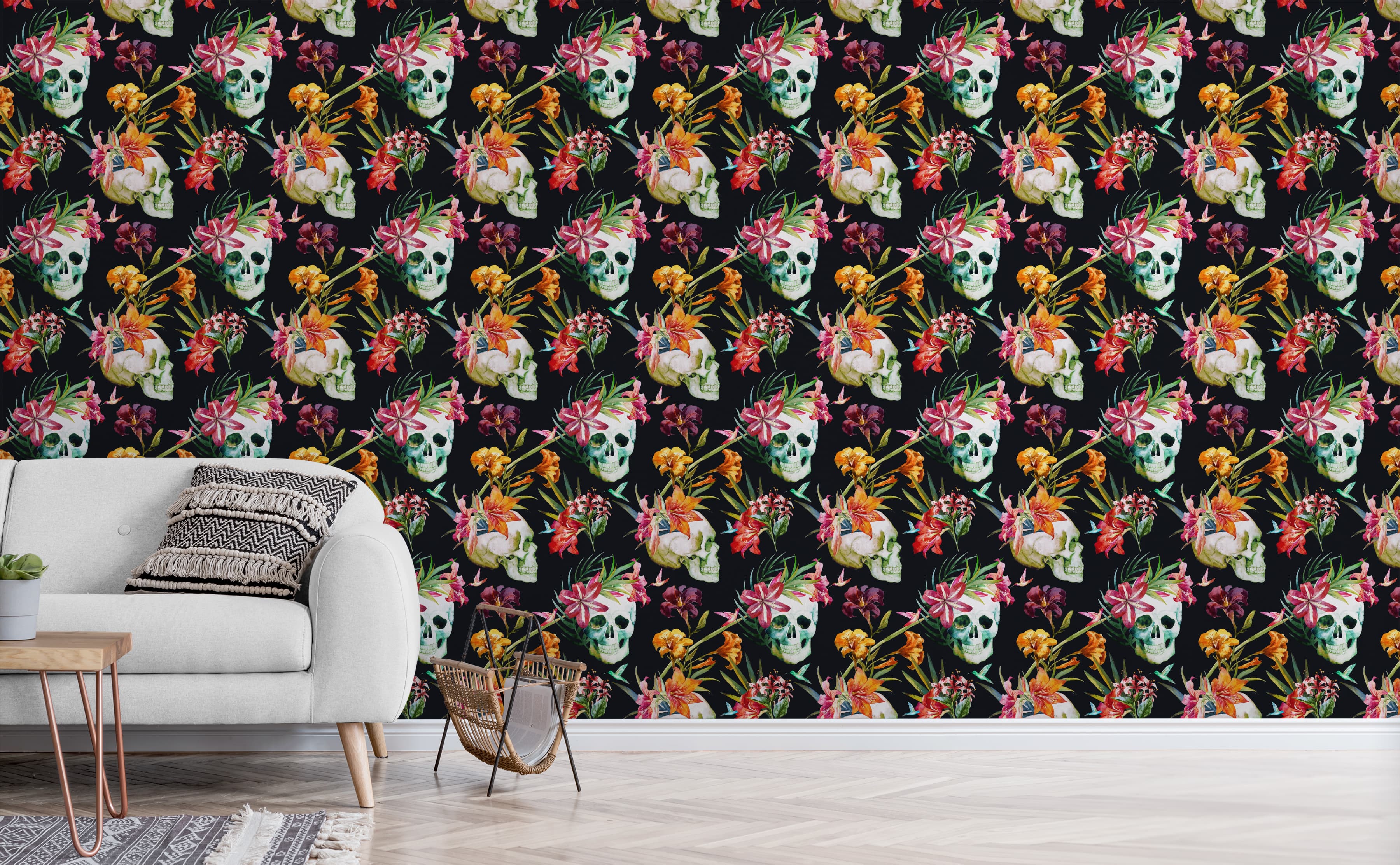 Sugar Skull Floral Accent Peel and Stick Wallpaper Removable - Etsy