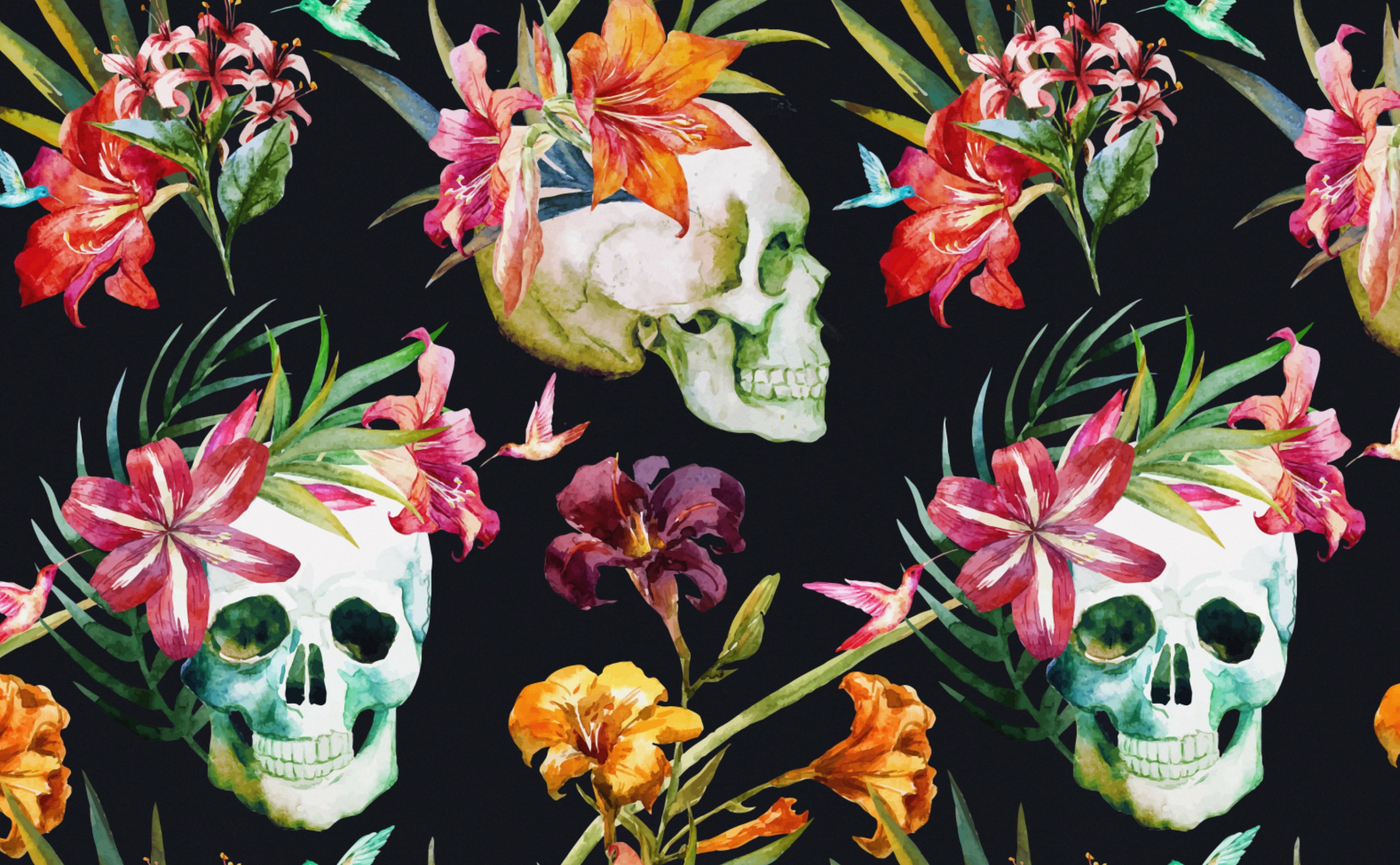 Flowers & Skulls Wallpaper for Walls | Buried Treasure
