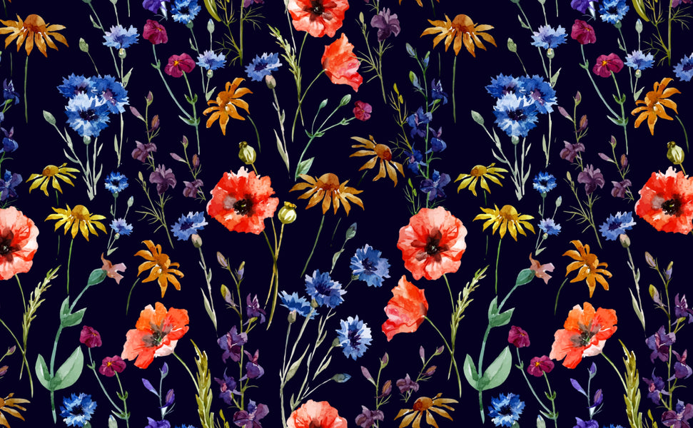 Wildflower Wallpaper in Blue/Lilac