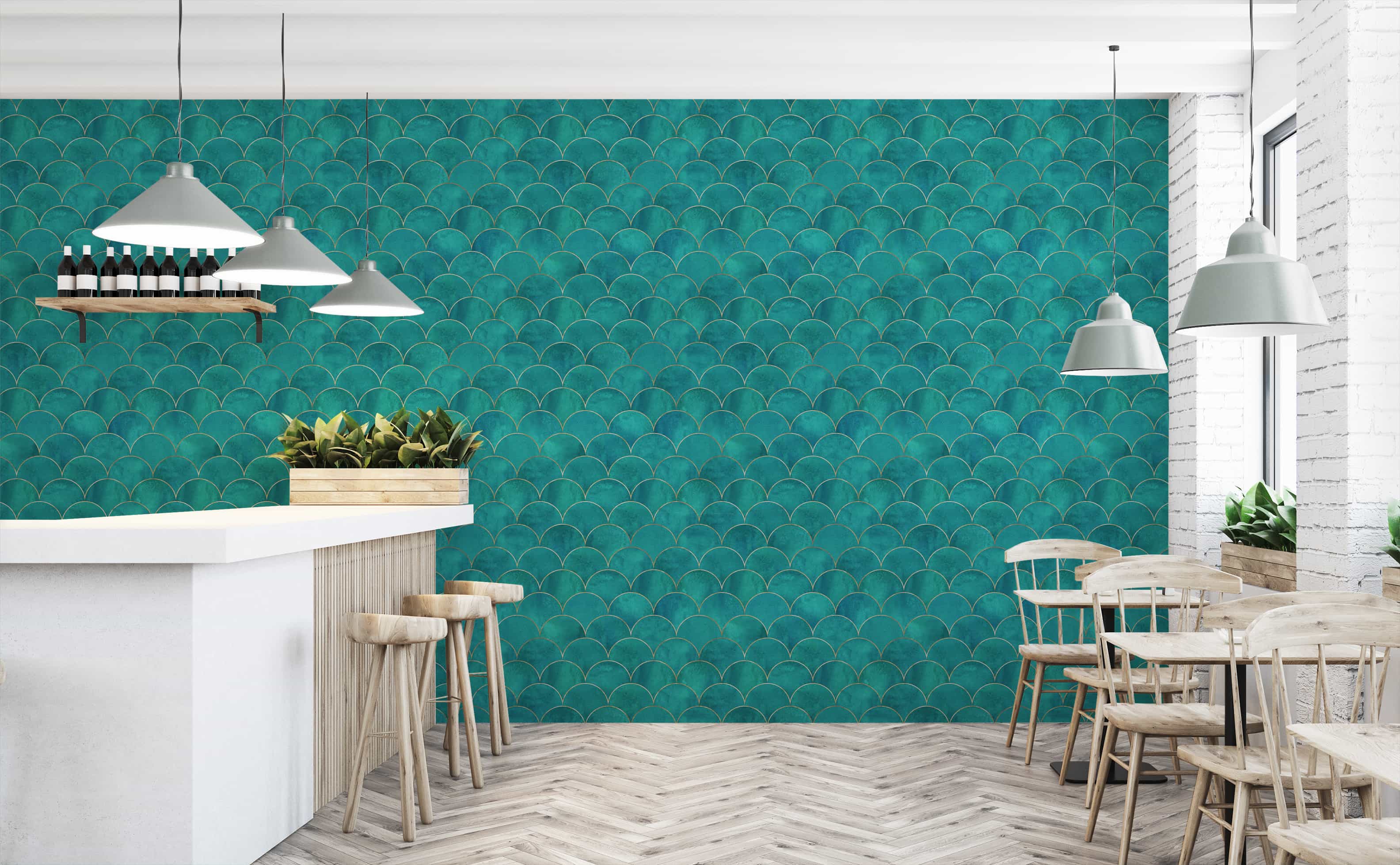 Sea Green PVC Printed Wallpaper For Wall