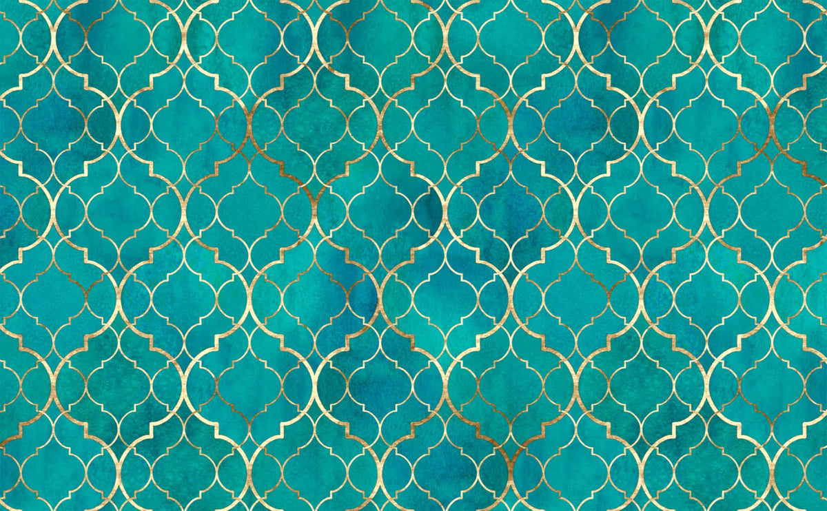 Double Gold Moroccan with Teal Green Watercolor Pattern Wallpaper for ...