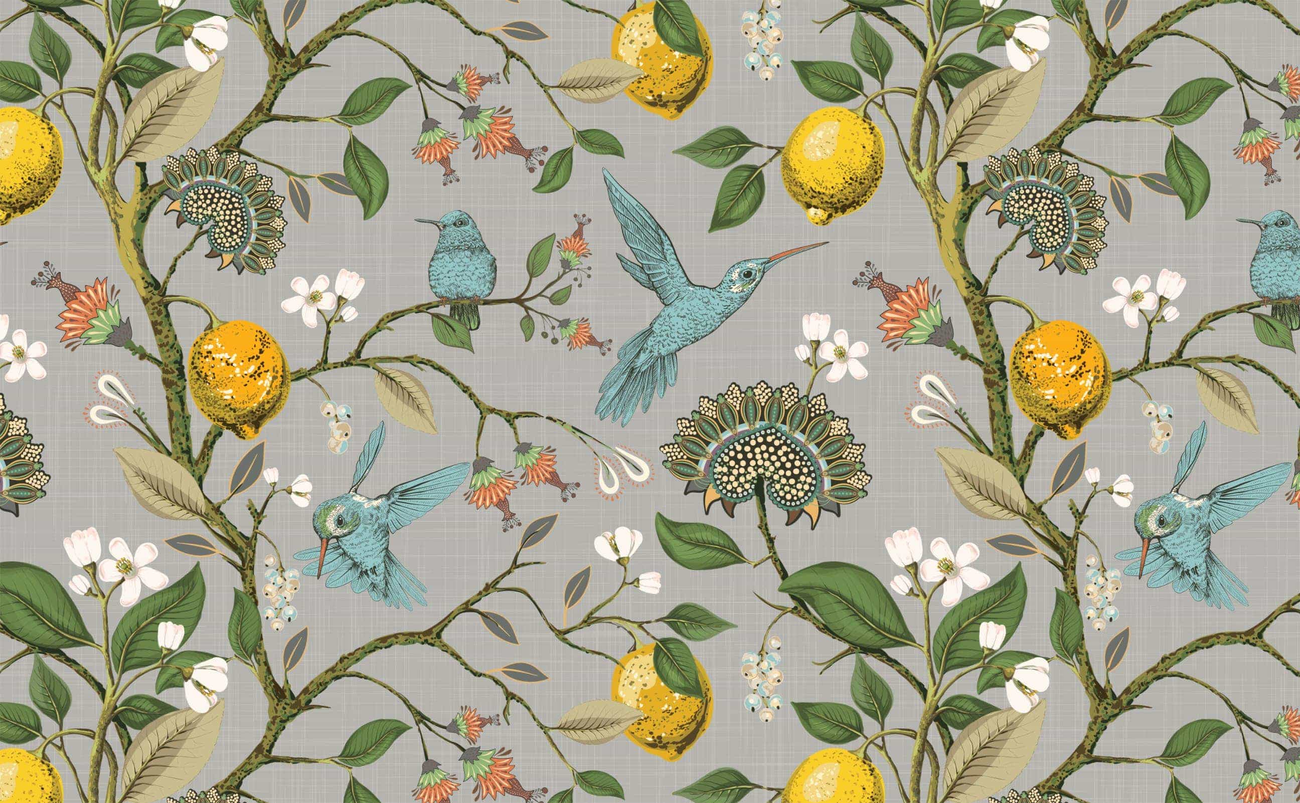 Romantic lemon tree garden Pattern Wallpaper for Walls