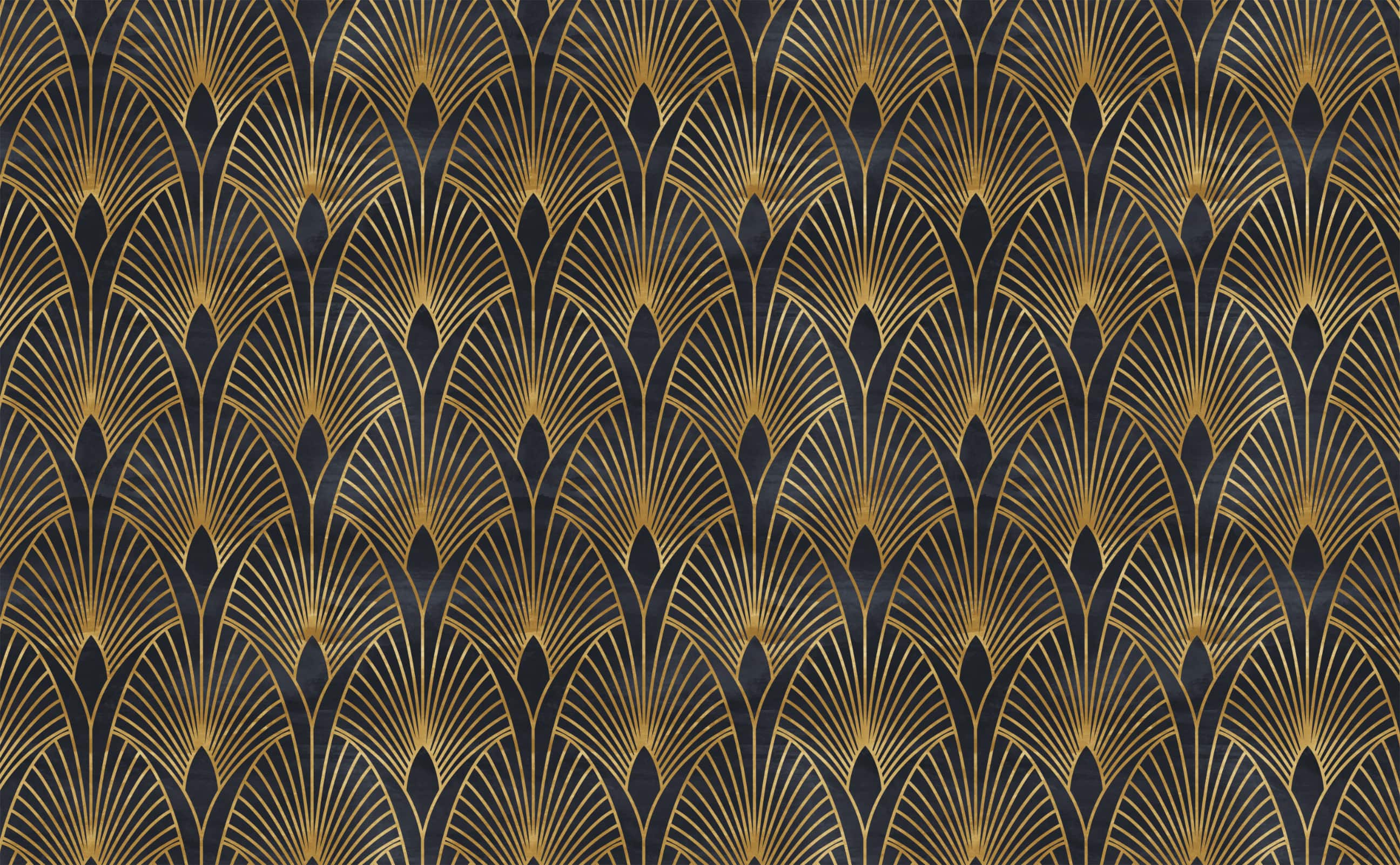 Photo Wallpaper Art deco fan - abstract with black fans on a gold  background - Backgrounds and patterns - Wall Murals