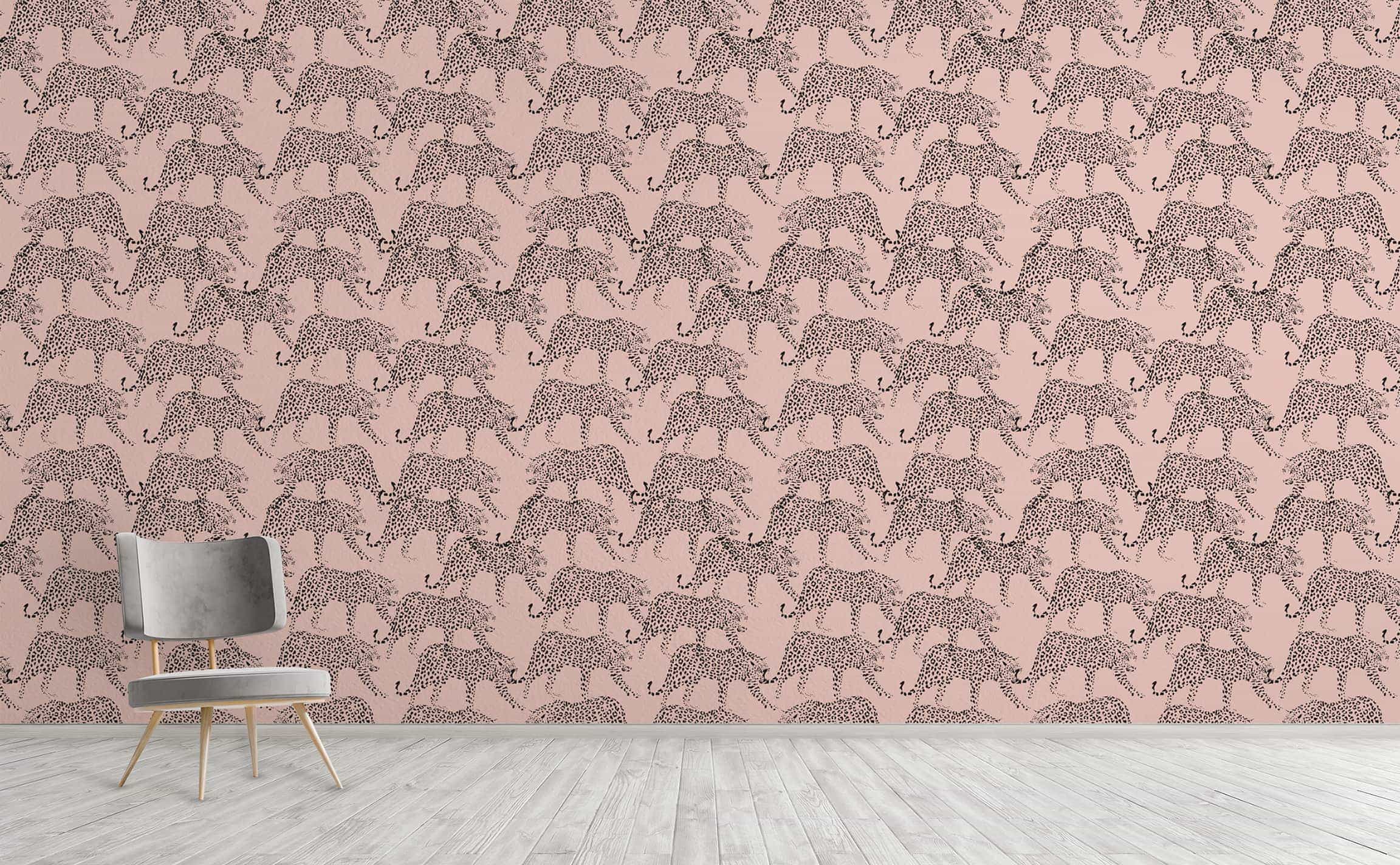 Dusty rose with black leopard illustrated overlay Pattern Wallpaper for  Walls