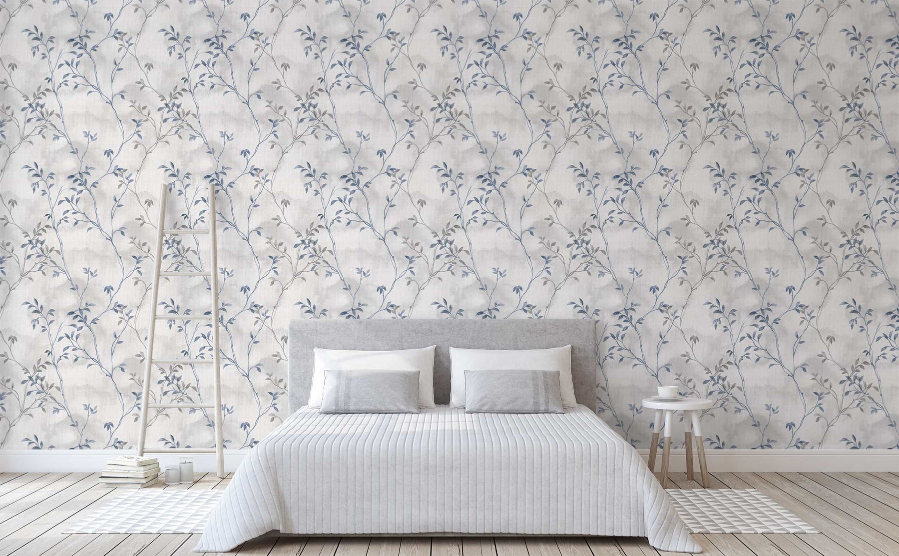 Dusky blue and gray botanical watercolor Pattern Wallpaper for Walls