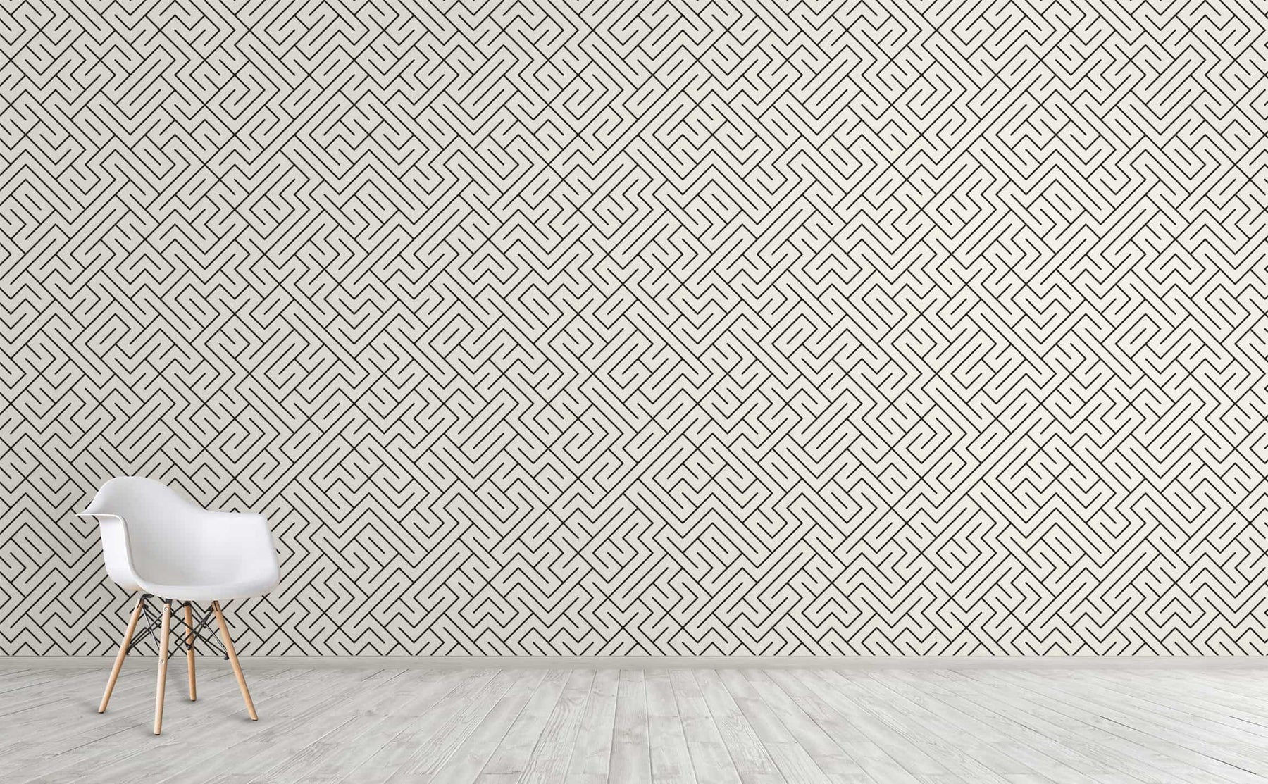 Abstract modern geometric maze wallpaper in cream and black Pattern ...